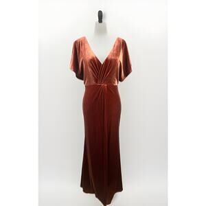 Revelry Gwen Velvet Long Maxi Dress Sz 8 Terracotta Formal Gown Bridesmaid Lined